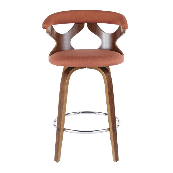 Gardenia 26 Mid Century Modern Walnut Orange Counter Stools Set of 2 7