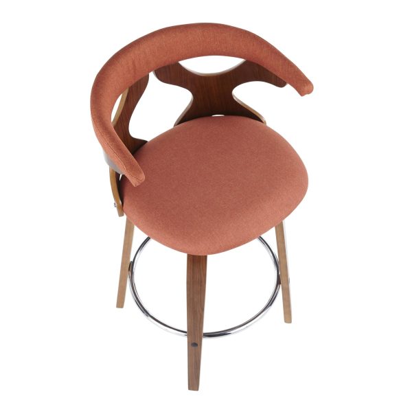 Gardenia 26 Mid Century Modern Walnut Orange Counter Stools Set of 2 8