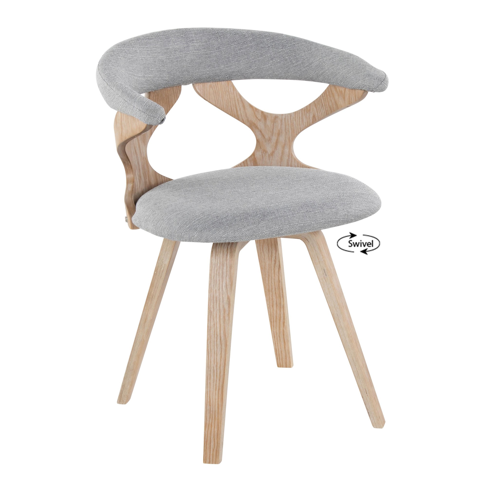 Gardenia 29-Inch Grey Fabric White Wood Swivel Accent Chair 2 Gardenia 29-Inch Grey Fabric White Wood Swivel Accent Chair - Image 2