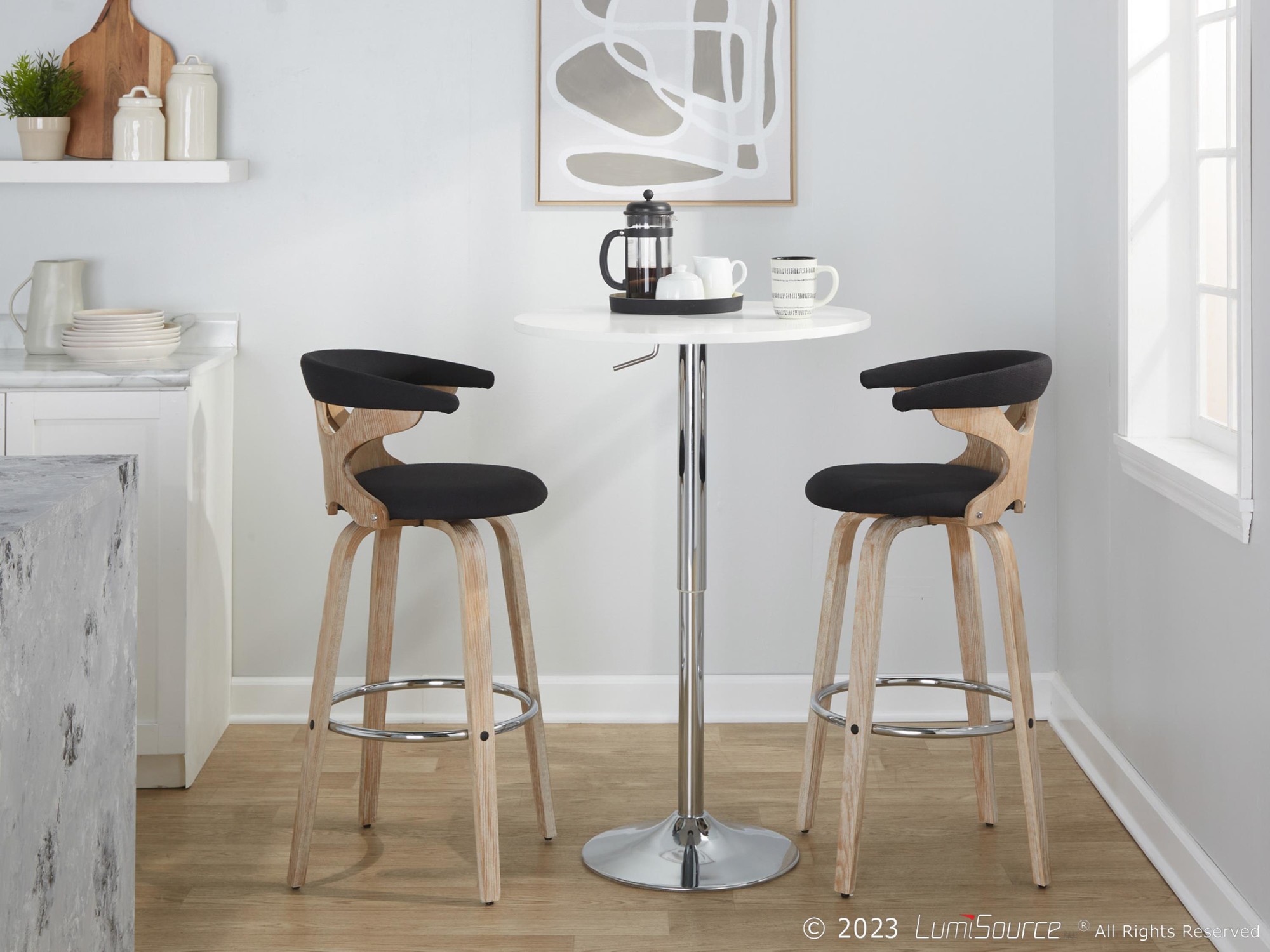 Gardenia 30" Contemporary Charcoal Swivel Barstools Whitewashed Wood (Set of 2) 3 Gardenia 30" Contemporary Charcoal Swivel Barstools Whitewashed Wood (Set of 2) - Image 3