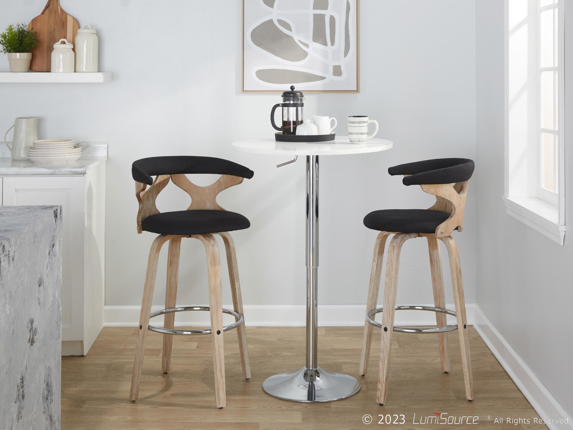 Gardenia 30" Contemporary Charcoal Swivel Barstools Whitewashed Wood (Set of 2) 4 Gardenia 30" Contemporary Charcoal Swivel Barstools Whitewashed Wood (Set of 2) - Image 4