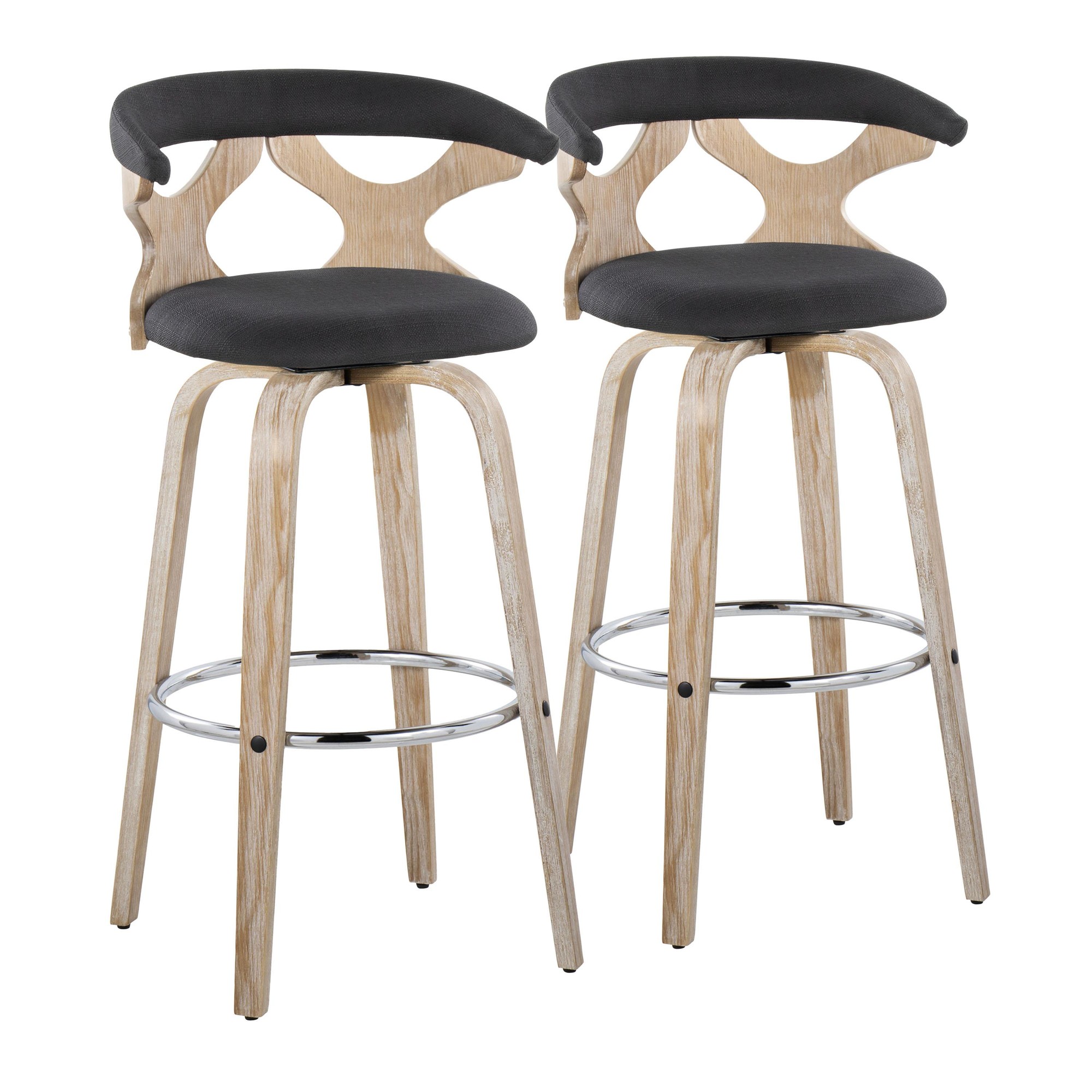 Gardenia 30" Contemporary Charcoal Swivel Barstools Whitewashed Wood (Set of 2) 5 Gardenia 30" Contemporary Charcoal Swivel Barstools Whitewashed Wood (Set of 2) - Image 5