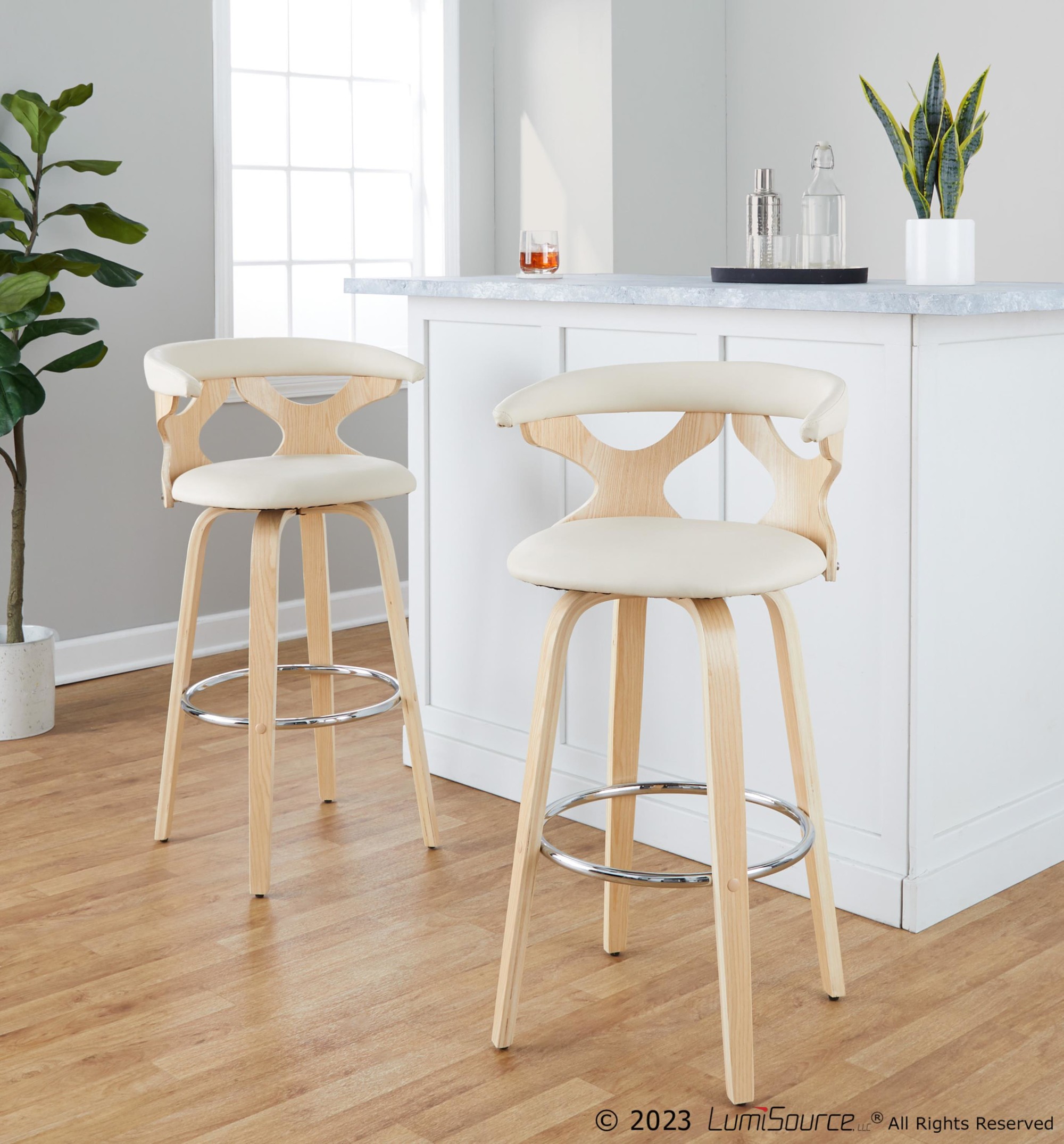 Gardenia 30 Contemporary Cream Swivel Barstools (Set of 2) 2 Gardenia 30 Contemporary Cream Swivel Barstools (Set of 2) - Image 2