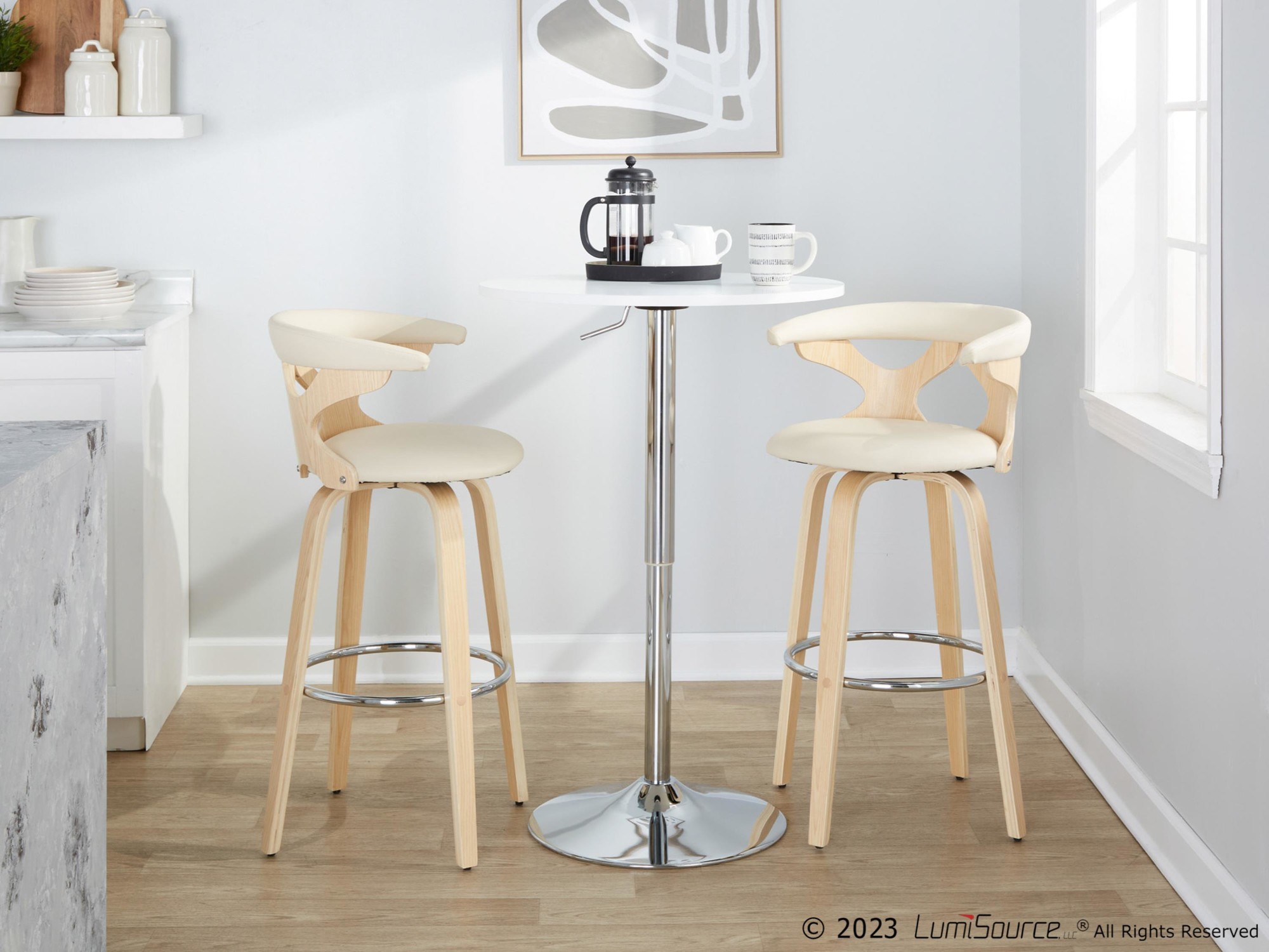 Gardenia 30 Contemporary Cream Swivel Barstools (Set of 2) 3 Gardenia 30 Contemporary Cream Swivel Barstools (Set of 2) - Image 3