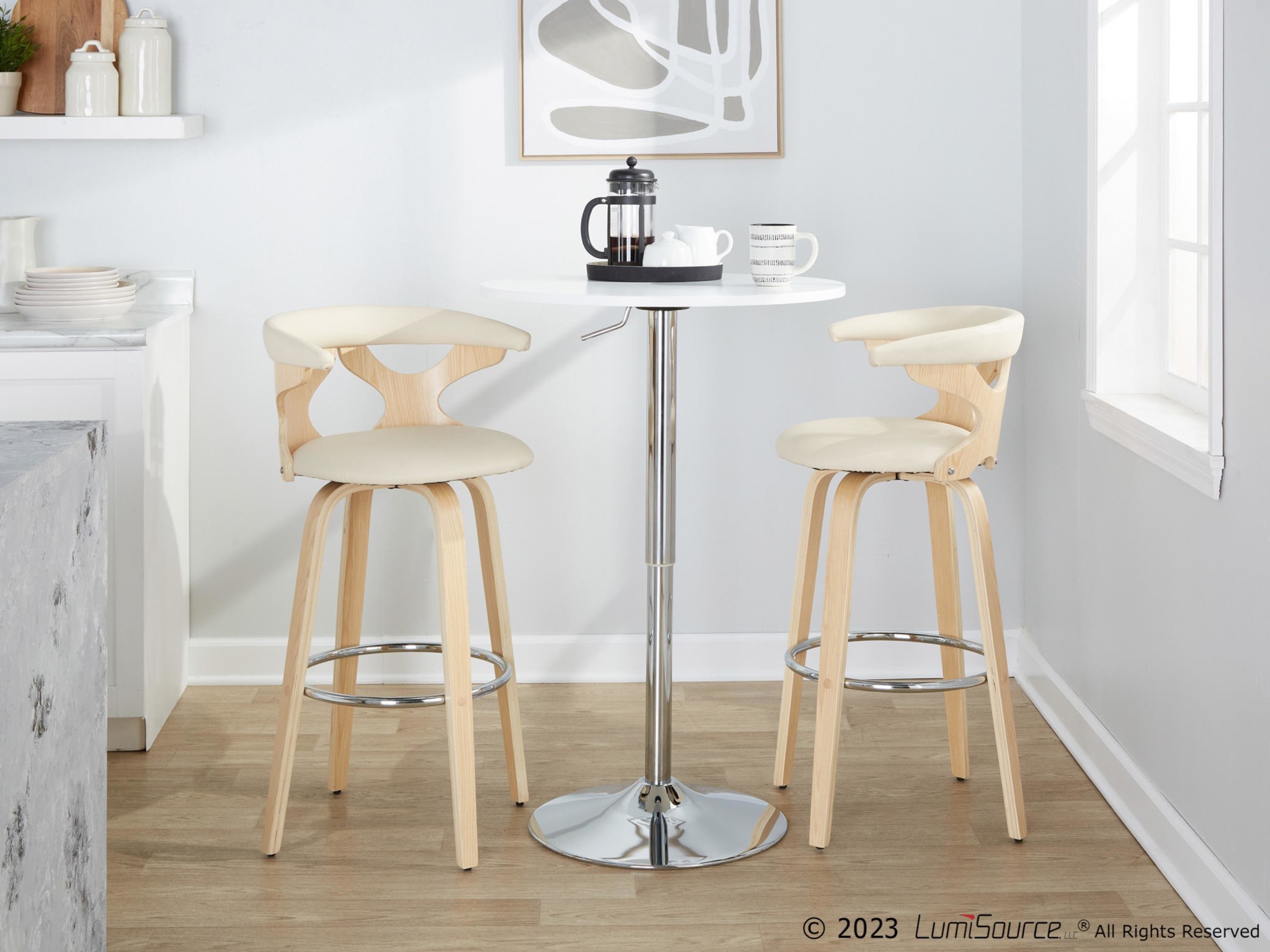 Gardenia 30 Contemporary Cream Swivel Barstools (Set of 2) 4 Gardenia 30 Contemporary Cream Swivel Barstools (Set of 2) - Image 4