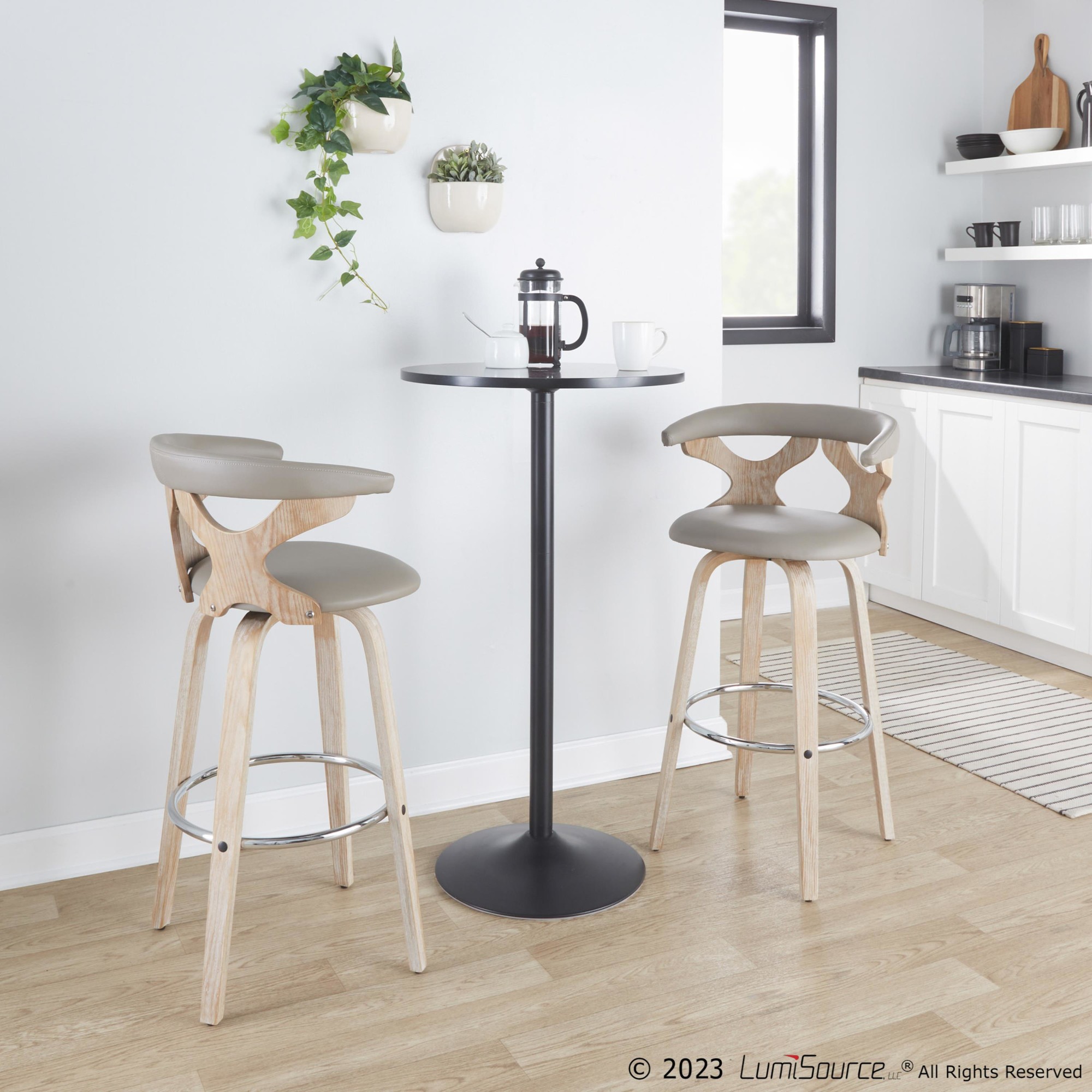 Gardenia 30 Mid-Century Modern Light Grey Barstools (Set of 2) 2 Gardenia 30 Mid-Century Modern Light Grey Barstools (Set of 2) - Image 2