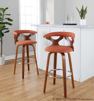 Gardenia 30 Mid-Century Modern Orange Swivel Barstools (Set of 2)