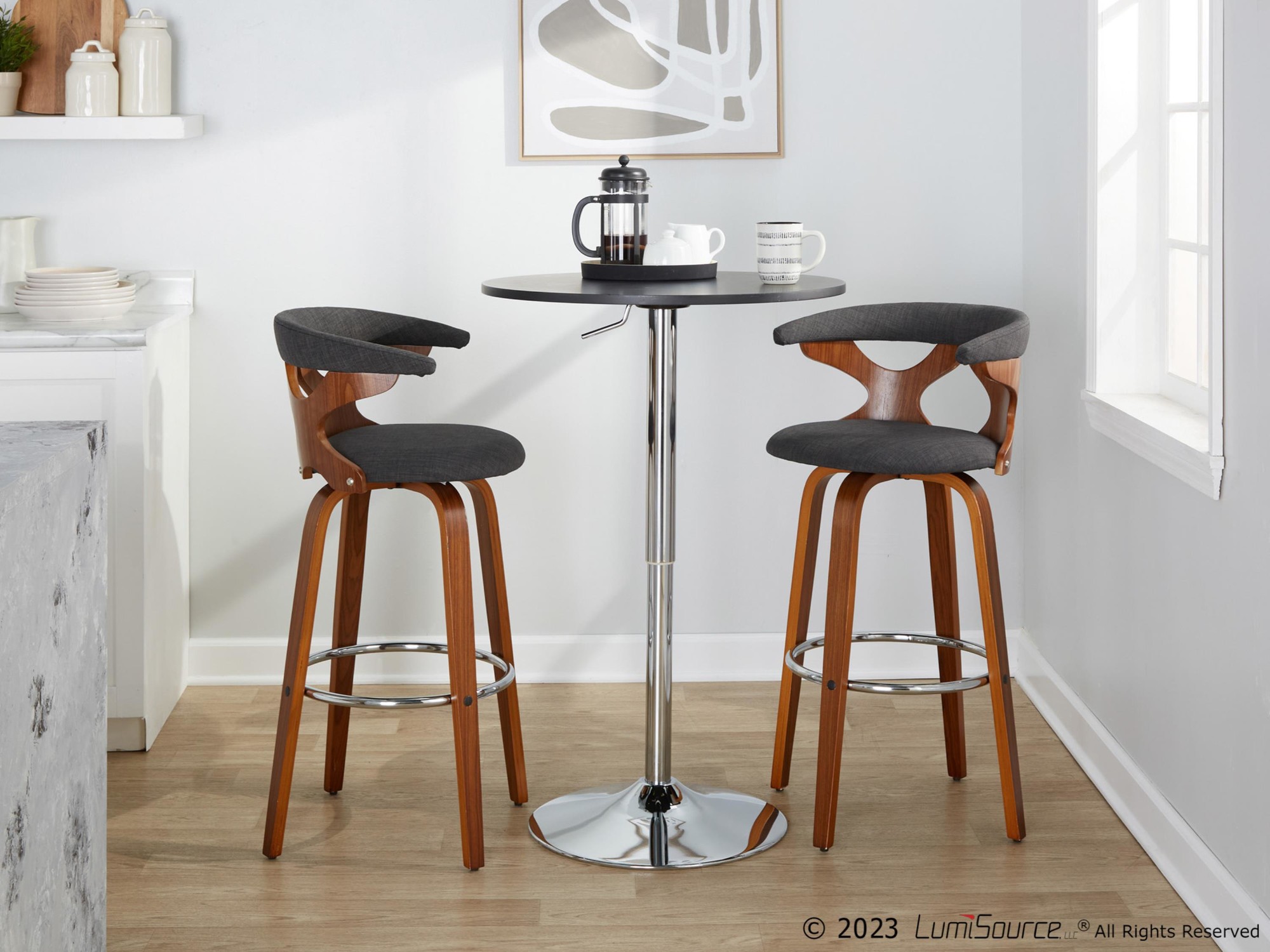 Gardenia 30 Mid-Century Modern Swivel Barstool Walnut Charcoal (Set of 2) 3 Gardenia 30 Mid-Century Modern Swivel Barstool Walnut Charcoal (Set of 2) - Image 3