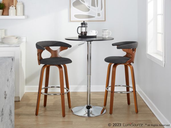 Gardenia 30 Mid Century Modern Swivel Barstool Walnut Charcoal Set of 2 3