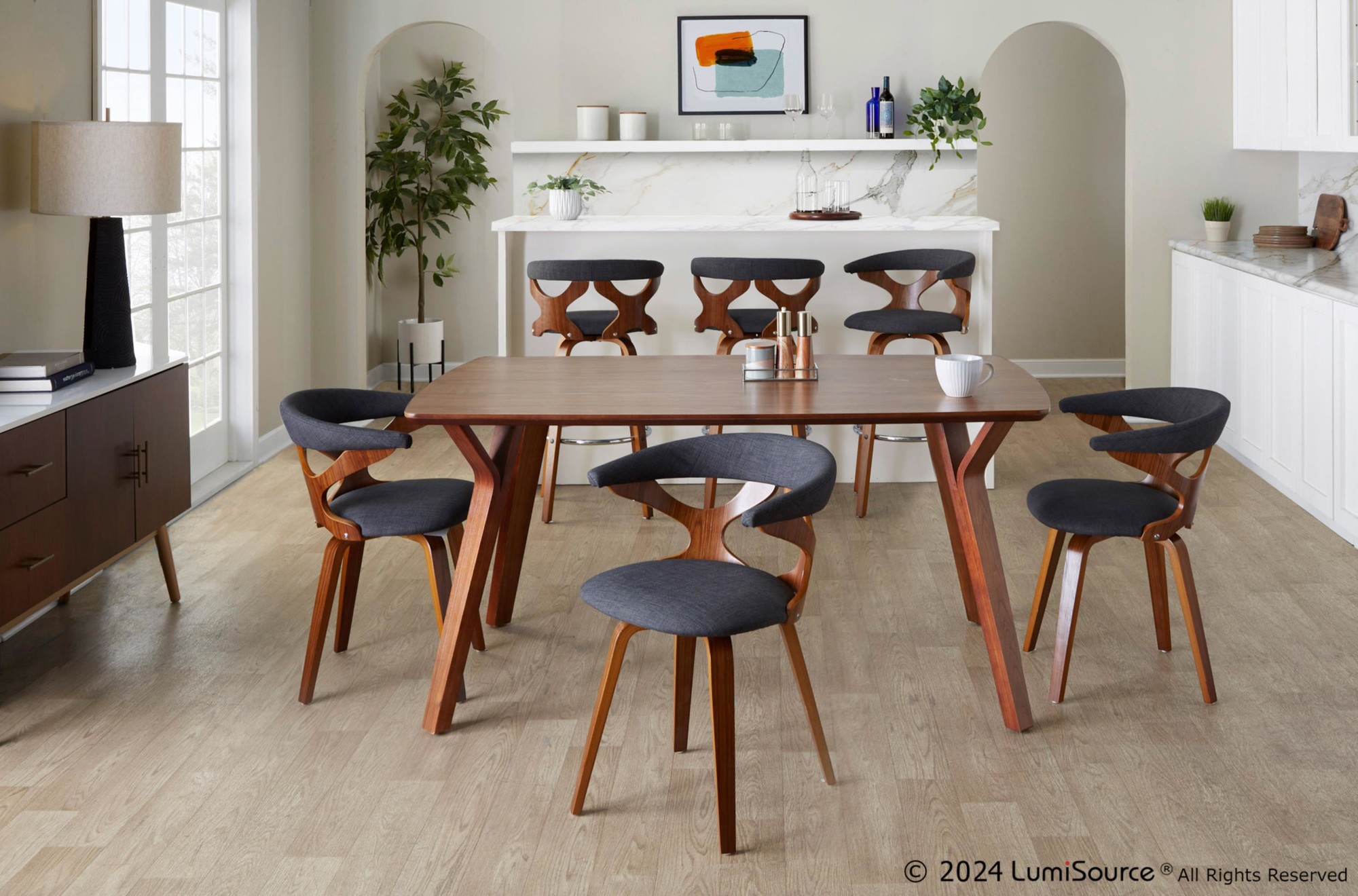 Gardenia 30 Mid-Century Modern Swivel Barstool Walnut Charcoal (Set of 2) 5 Gardenia 30 Mid-Century Modern Swivel Barstool Walnut Charcoal (Set of 2) - Image 5