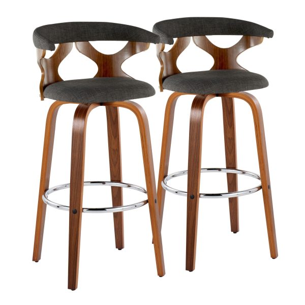 Gardenia 30 Mid Century Modern Swivel Barstool Walnut Charcoal Set of 2 5