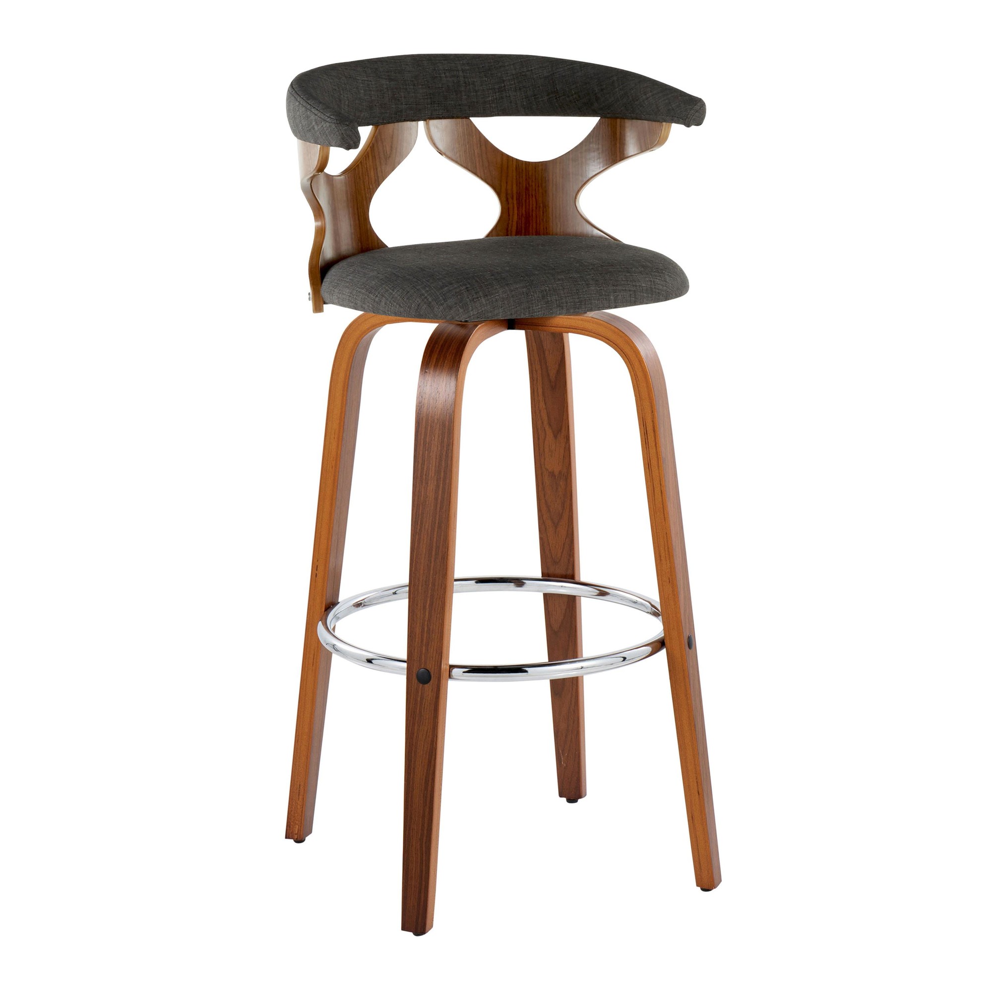 Gardenia 30 Mid-Century Modern Swivel Barstool Walnut Charcoal (Set of 2) 7 Gardenia 30 Mid-Century Modern Swivel Barstool Walnut Charcoal (Set of 2) - Image 7