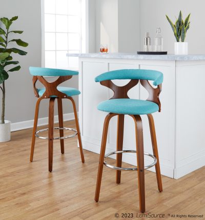 Gardenia 30 Mid-Century Modern Teal Swivel Barstool (Set of 2)