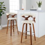 Gardenia 30 Mid-Century Modern Walnut Barstools Cream (Set of 2) 14 Gardenia 30 Mid-Century Modern Walnut Barstools Cream (Set of 2)