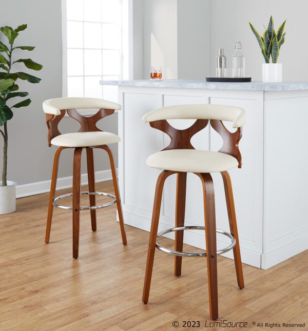 Gardenia 30 Mid Century Modern Walnut Barstools Cream Set of 2 1