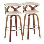 Gardenia 30 Mid-Century Modern Walnut Barstools Cream (Set of 2) 18 Gardenia 30 Mid-Century Modern Walnut Barstools Cream (Set of 2)