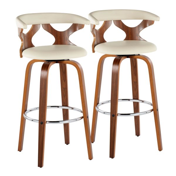 Gardenia 30 Mid Century Modern Walnut Barstools Cream Set of 2 5
