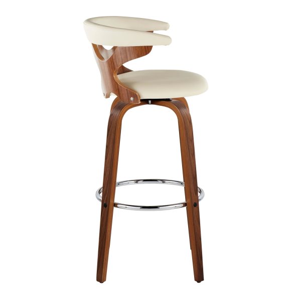 Gardenia 30 Mid Century Modern Walnut Barstools Cream Set of 2 7
