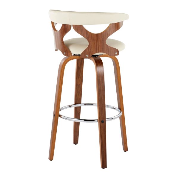 Gardenia 30 Mid Century Modern Walnut Barstools Cream Set of 2 8