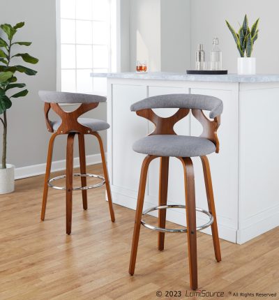 Gardenia 30" Mid-Century Swivel Barstools in Walnut and Grey (Set of 2) (Set of 2)
