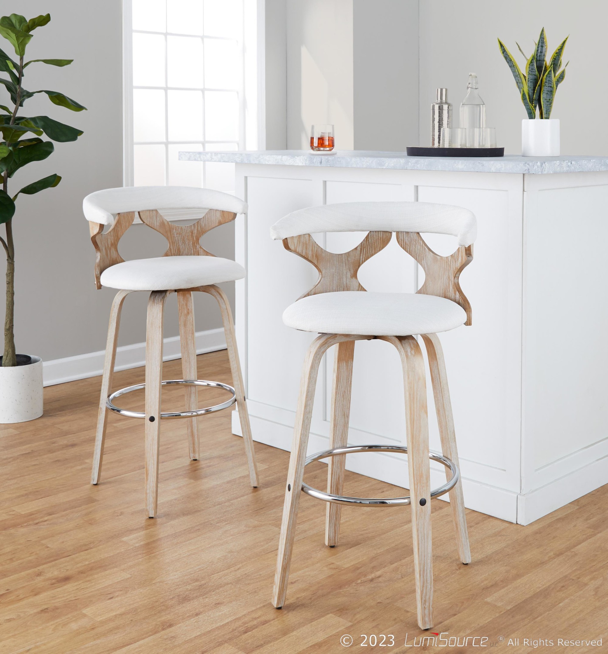 Gardenia 30 White Washed Wood Contemporary Barstools (Set of 2) 2 Gardenia 30 White Washed Wood Contemporary Barstools (Set of 2) - Image 2