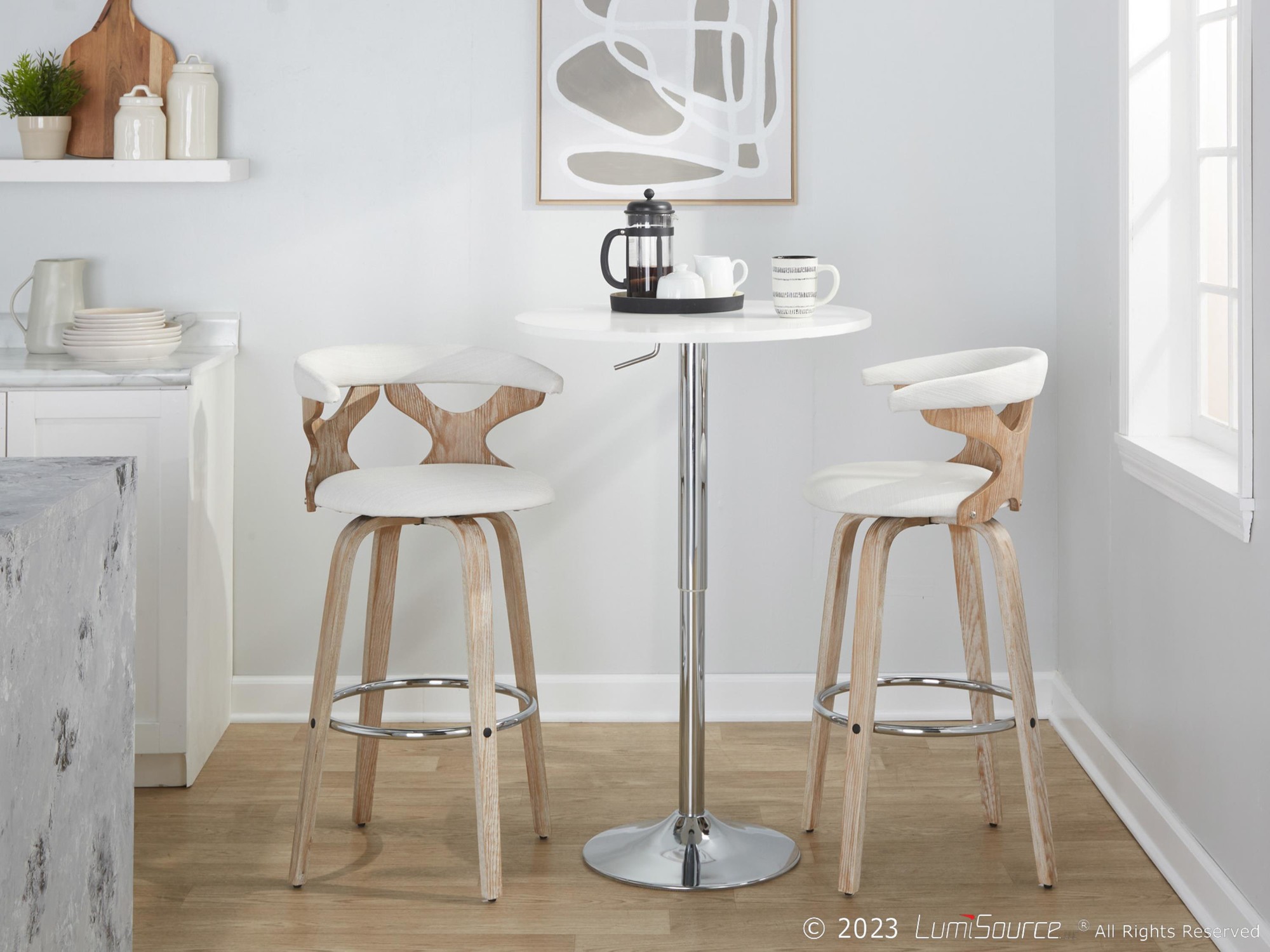 Gardenia 30 White Washed Wood Contemporary Barstools (Set of 2) 3 Gardenia 30 White Washed Wood Contemporary Barstools (Set of 2) - Image 3