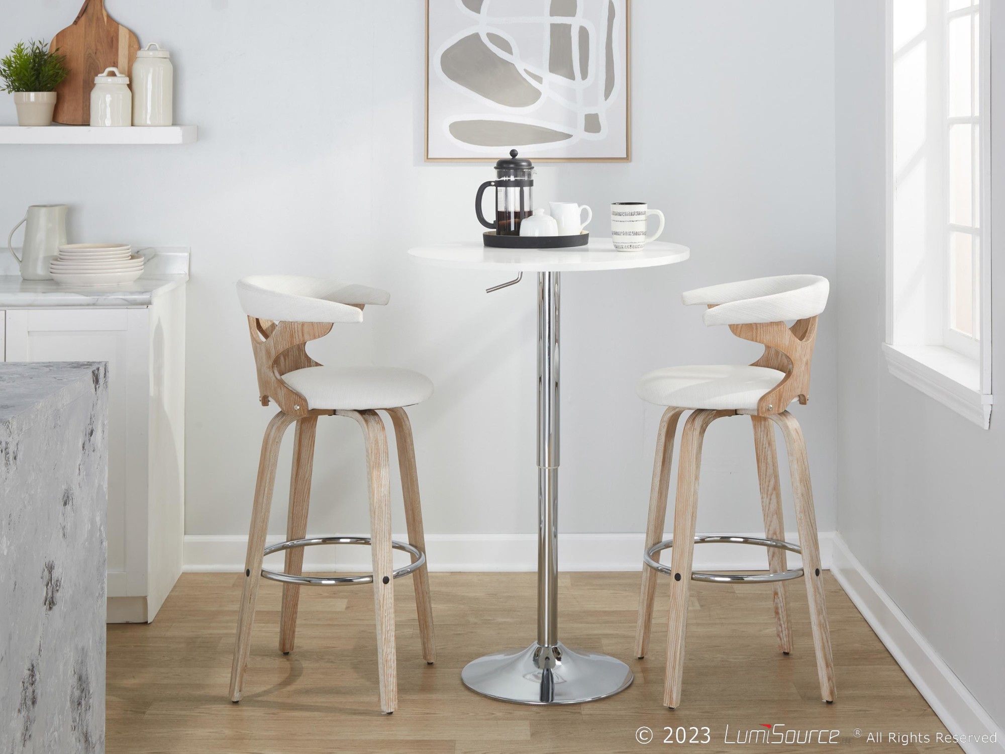 Gardenia 30 White Washed Wood Contemporary Barstools (Set of 2) 4 Gardenia 30 White Washed Wood Contemporary Barstools (Set of 2) - Image 4
