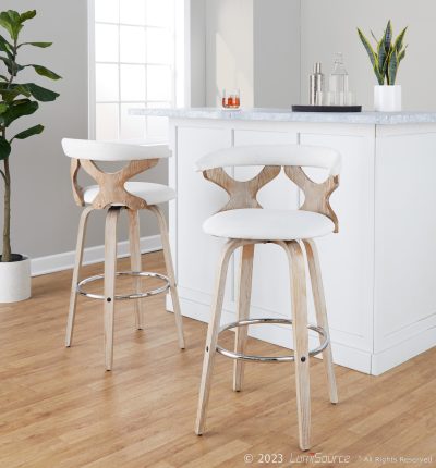 Gardenia 30 White Washed Wood Contemporary Barstools (Set of 2)