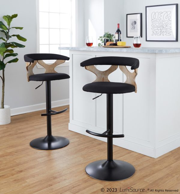 Gardenia Charcoal Fabric Whitewashed Wood Contemporary Swivel Barstools Set of 2 2