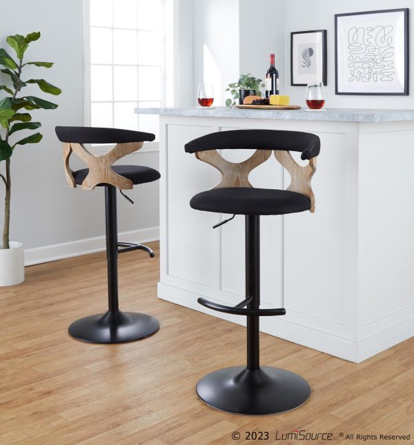 Gardenia Charcoal Fabric Whitewashed Wood Contemporary Swivel Barstools Set of 2 3