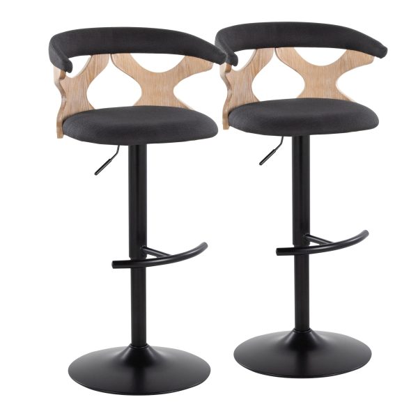 Gardenia Charcoal Fabric Whitewashed Wood Contemporary Swivel Barstools Set of 2 4