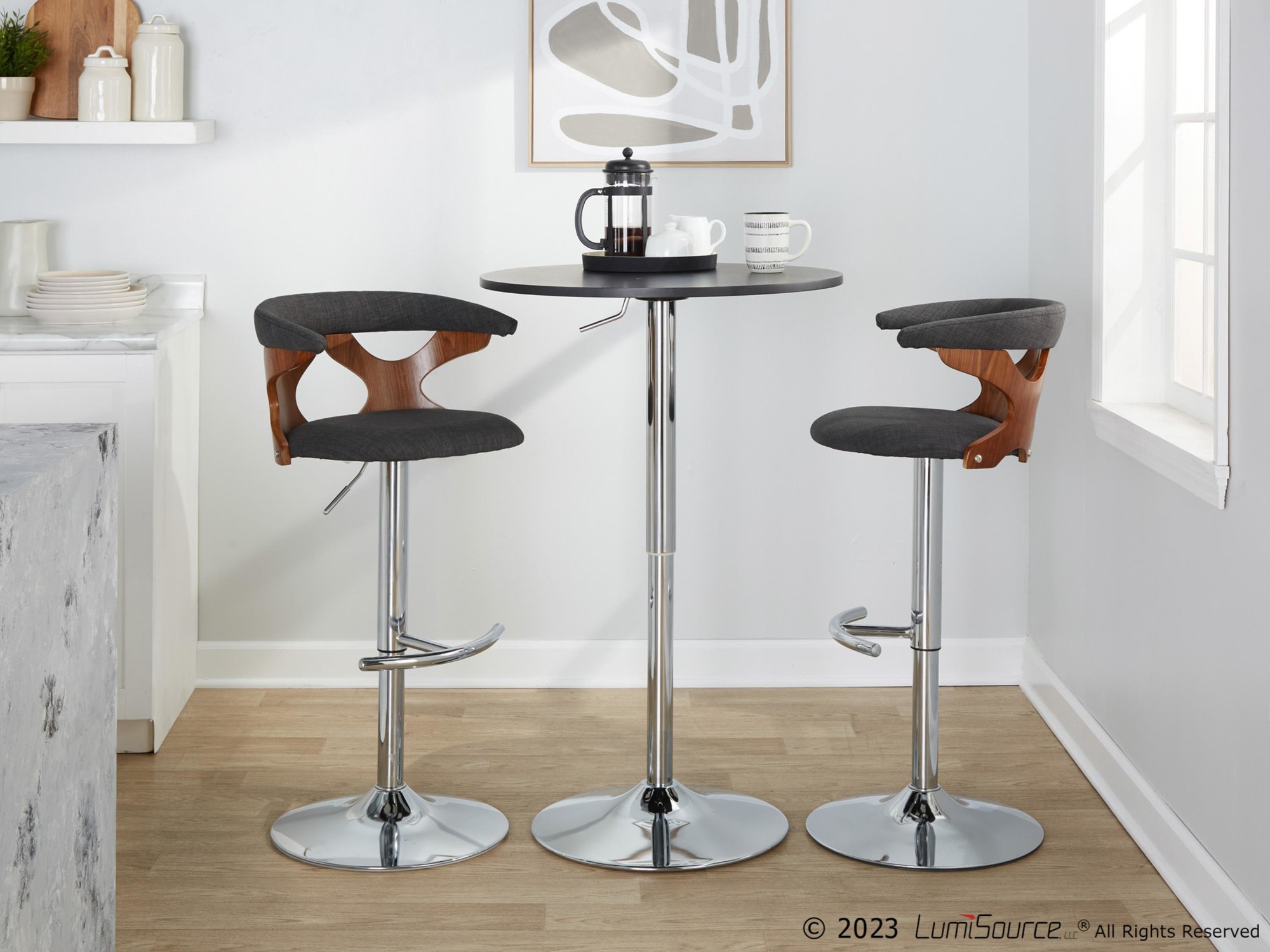 Gardenia Charcoal Swivel Adjustable Mid-Century Modern Barstool (Set of 2) 2 Gardenia Charcoal Swivel Adjustable Mid-Century Modern Barstool (Set of 2) - Image 2