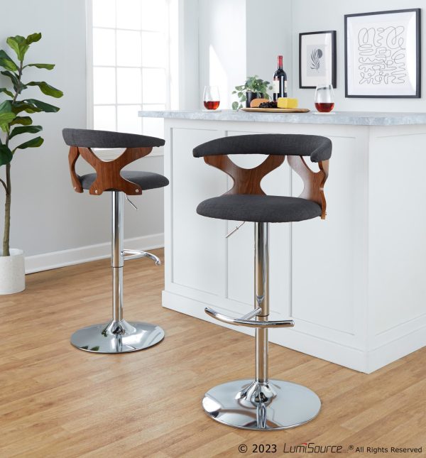 Gardenia Charcoal Swivel Adjustable Mid Century Modern Barstool Set of 2 2