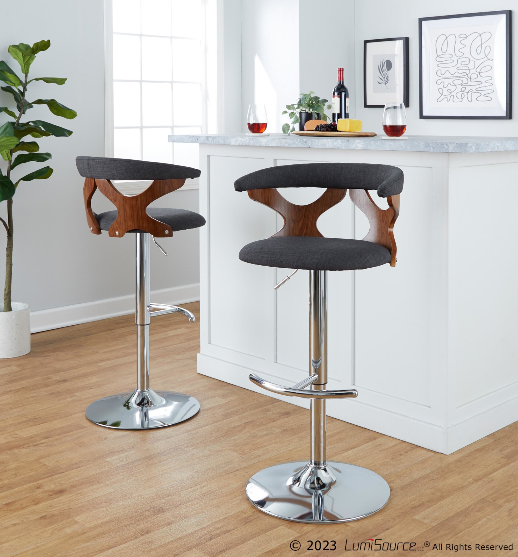 Gardenia Charcoal Swivel Adjustable Mid-Century Modern Barstool (Set of 2) 3 Gardenia Charcoal Swivel Adjustable Mid-Century Modern Barstool (Set of 2) - Image 3