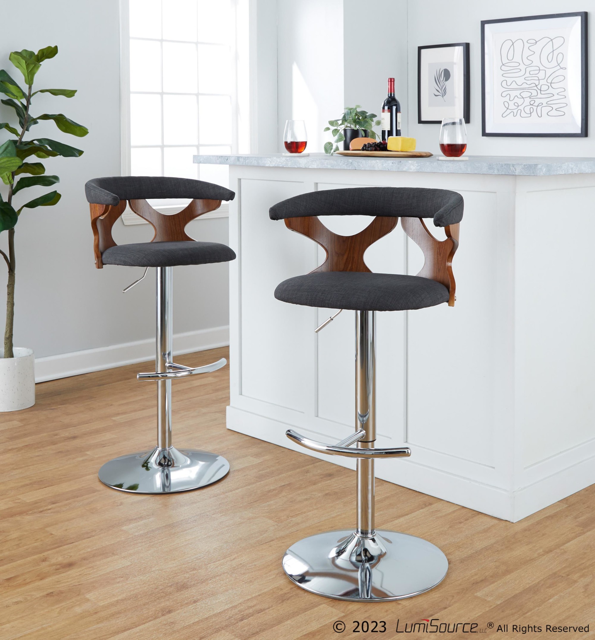 Gardenia Charcoal Swivel Adjustable Mid-Century Modern Barstool (Set of 2) 4 Gardenia Charcoal Swivel Adjustable Mid-Century Modern Barstool (Set of 2) - Image 4