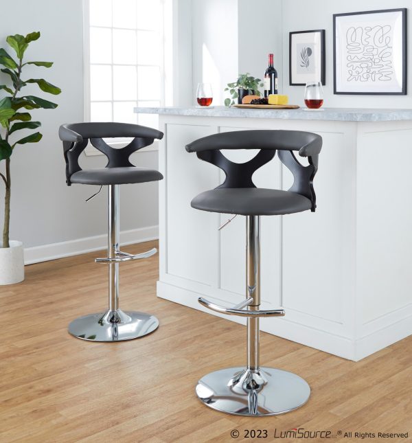 Gardenia Contemporary Adjustable Swivel Barstool in Grey and Chrome Set of 2 Set of 2 2