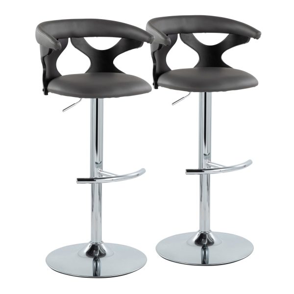 Gardenia Contemporary Adjustable Swivel Barstool in Grey and Chrome Set of 2 Set of 2 4