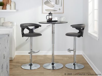 Gardenia Contemporary Adjustable Swivel Barstool in Grey and Chrome (Set of 2) (Set of 2)