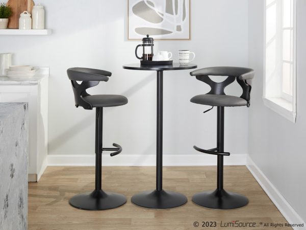 Gardenia Contemporary Adjustable Swivel Barstools in Grey Faux Leather Set of 2 Set of 2 1