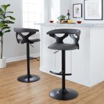 Gardenia Contemporary Adjustable Swivel Barstools in Grey Faux Leather (Set of 2) (Set of 2)