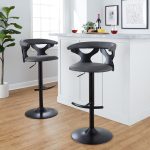Gardenia Contemporary Adjustable Swivel Barstools in Grey Faux Leather (Set of 2) (Set of 2)