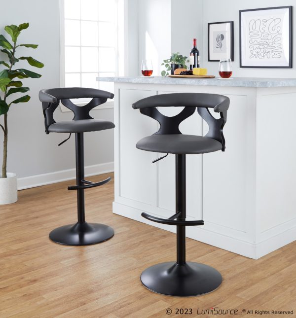 Gardenia Contemporary Adjustable Swivel Barstools in Grey Faux Leather Set of 2 Set of 2 3