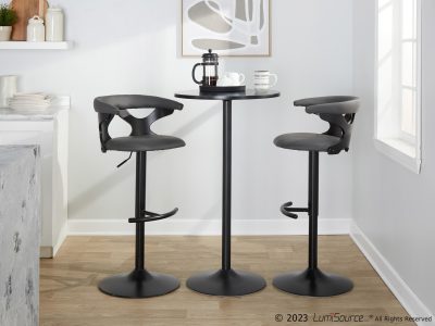Gardenia Contemporary Adjustable Swivel Barstools in Grey Faux Leather (Set of 2) (Set of 2)