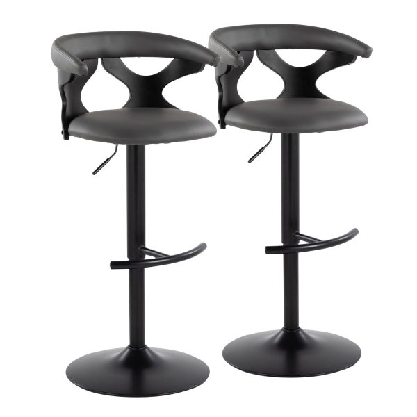 Gardenia Contemporary Adjustable Swivel Barstools in Grey Faux Leather Set of 2 Set of 2 5