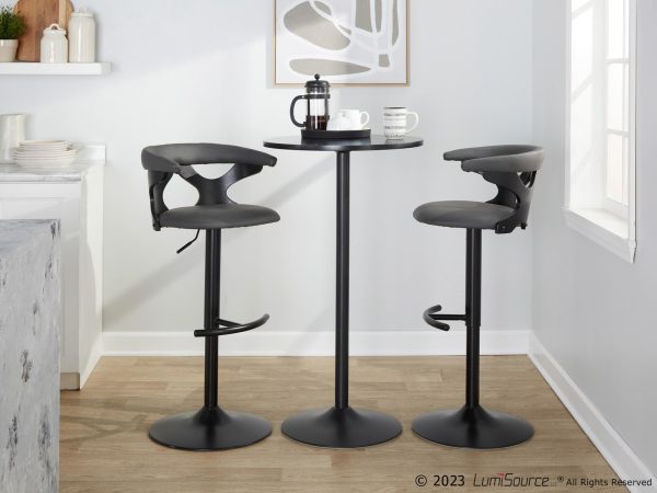 Gardenia Contemporary Adjustable Swivel Barstools in Grey Faux Leather Set of 2 Set of 2