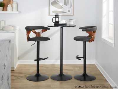 Gardenia Contemporary Black Metal and Walnut Swivel Barstools (Set of 2)