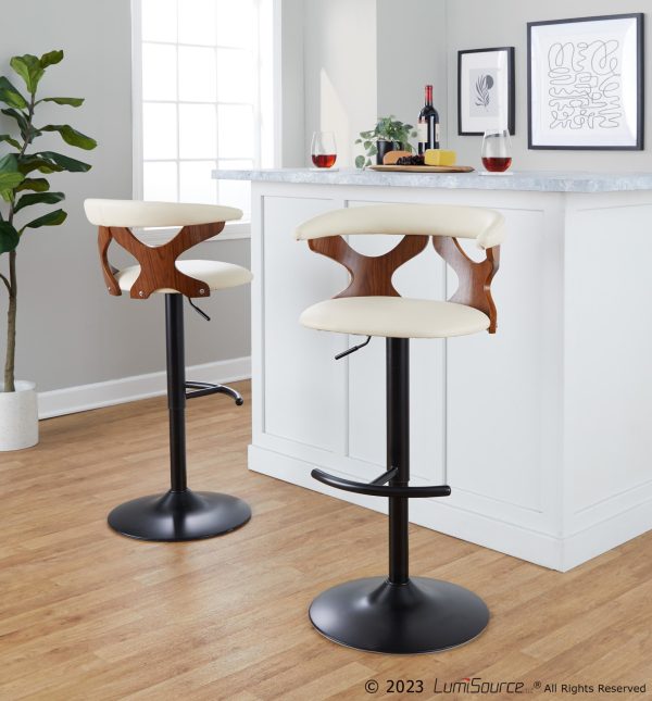 Gardenia Contemporary Cream Faux Leather Adjustable Swivel Barstool Set of 2 2
