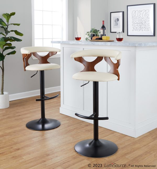 Gardenia Contemporary Cream Faux Leather Adjustable Swivel Barstool Set of 2 3