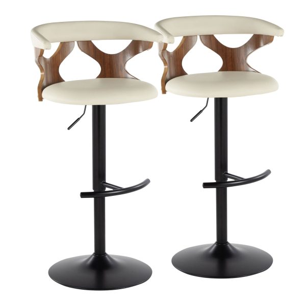Gardenia Contemporary Cream Faux Leather Adjustable Swivel Barstool Set of 2 4