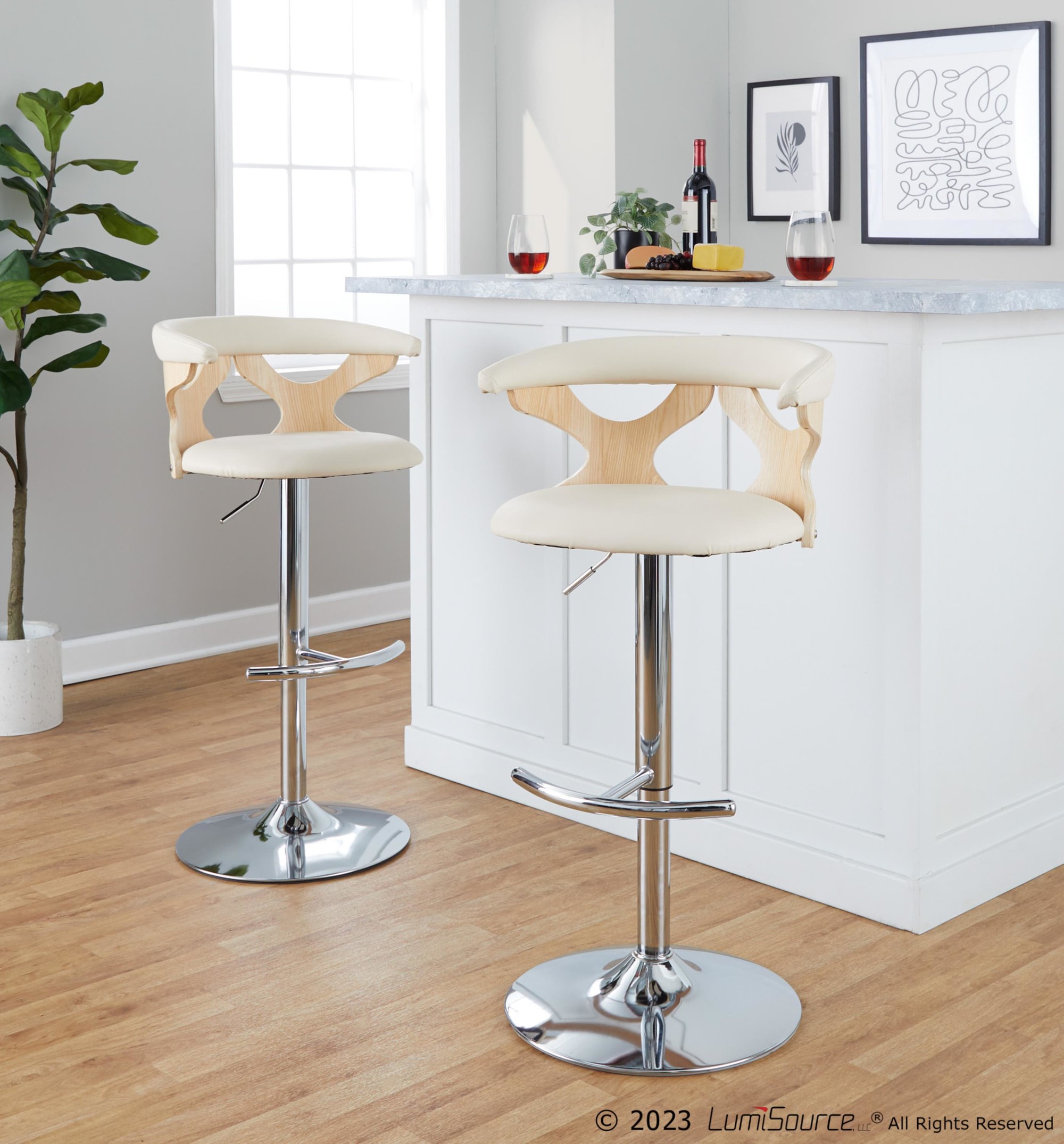 Gardenia Cream Faux Leather Contemporary Swivel Barstools (Set of 2) 3 Gardenia Cream Faux Leather Contemporary Swivel Barstools (Set of 2) - Image 3